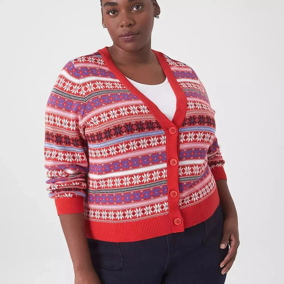 NWOT Lane Bryant Classic Button-Front Fair Isle Cardigan in Size 18/20 - Picture 1 of 12